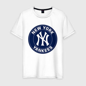 Мужская футболка хлопок с принтом New York Yankees в Петрозаводске, 100% хлопок | прямой крой, круглый вырез горловины, длина до линии бедер, слегка спущенное плечо. | 