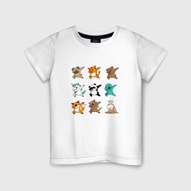Детская футболка хлопок с принтом DAB & ANIMALS в Петрозаводске, 100% хлопок | круглый вырез горловины, полуприлегающий силуэт, длина до линии бедер | Тематика изображения на принте: animals | cat | dab | dog | fox | дэб | единорог | единорог дэб | животные | инопланетянин | конь | кот дэб | кошка | ленивец | лиса | лиса дэб | лошадь | медведь | медведь дэб | панда | панда дэб | собака | собака дэб