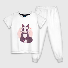 Детская пижама хлопок с принтом Лисья панда в Петрозаводске, 100% хлопок |  брюки и футболка прямого кроя, без карманов, на брюках мягкая резинка на поясе и по низу штанин
 | арт | белый | лиса | любовь | мило | милота | мимишка | панда | рисунок | сердце | чёрно белый | чёрный