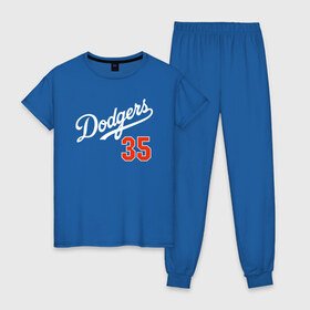 Женская пижама хлопок с принтом Los Angeles Dodgers в Петрозаводске, 100% хлопок | брюки и футболка прямого кроя, без карманов, на брюках мягкая резинка на поясе и по низу штанин | baseball | los angeles | sport.лос анджелес | team | usa | бейсбол | спорт | сша