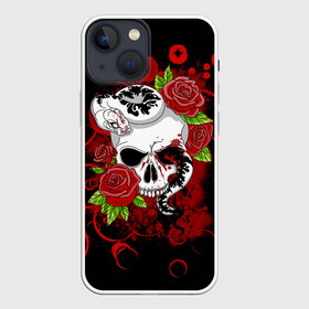 Чехол для iPhone 13 mini с принтом Череп и змея в Петрозаводске,  |  | rose | skull | snake | змей | змея | розочки | розы | цветы | череп | черепок | черепушка