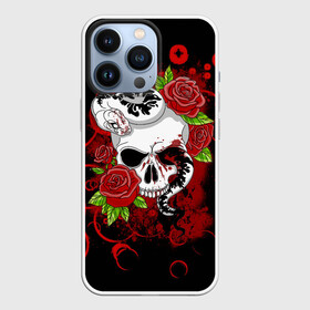 Чехол для iPhone 13 Pro с принтом Череп и змея в Петрозаводске,  |  | rose | skull | snake | змей | змея | розочки | розы | цветы | череп | черепок | черепушка