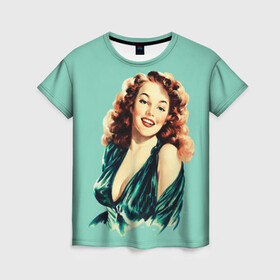 Женская футболка 3D с принтом Retro girl в Петрозаводске, 100% полиэфир ( синтетическое хлопкоподобное полотно) | прямой крой, круглый вырез горловины, длина до линии бедер | pin up | retro | девушка | плакат