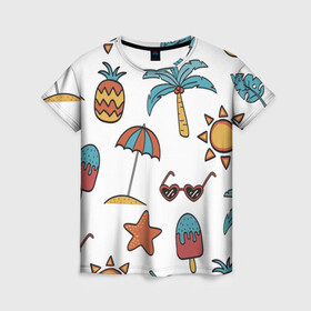 Женская футболка 3D с принтом Отпуск в Петрозаводске, 100% полиэфир ( синтетическое хлопкоподобное полотно) | прямой крой, круглый вырез горловины, длина до линии бедер | summer | ананас | ананасы | гаваи | гавайская | звезда | звёзды | зонт | лето | мороженное | отдых | отпуск | очки | пальма | пальмы | пляж | солнце | туризм | туристическая