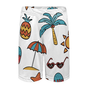 Детские спортивные шорты 3D с принтом Отпуск в Петрозаводске,  100% полиэстер
 | пояс оформлен широкой мягкой резинкой, ткань тянется
 | summer | ананас | ананасы | гаваи | гавайская | звезда | звёзды | зонт | лето | мороженное | отдых | отпуск | очки | пальма | пальмы | пляж | солнце | туризм | туристическая