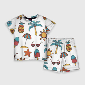 Детский костюм с шортами 3D с принтом Отпуск в Петрозаводске,  |  | summer | ананас | ананасы | гаваи | гавайская | звезда | звёзды | зонт | лето | мороженное | отдых | отпуск | очки | пальма | пальмы | пляж | солнце | туризм | туристическая