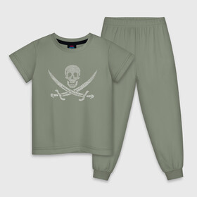Детская пижама хлопок с принтом Pirate  в Петрозаводске, 100% хлопок |  брюки и футболка прямого кроя, без карманов, на брюках мягкая резинка на поясе и по низу штанин
 | Тематика изображения на принте: веселый роджер | пират | пиратский флаг | пираты карибского моря | флаг | череп