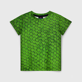Детская футболка 3D с принтом зелёная чешуя  в Петрозаводске, 100% гипоаллергенный полиэфир | прямой крой, круглый вырез горловины, длина до линии бедер, чуть спущенное плечо, ткань немного тянется | чешуя | чешуя ящерицы