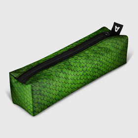 Пенал 3D с принтом зелёная чешуя в Петрозаводске, 100% полиэстер | плотная ткань, застежка на молнии | чешуя | чешуя ящерицы