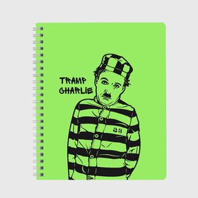 Тетрадь с принтом Tramp Charlie в Петрозаводске, 100% бумага | 48 листов, плотность листов — 60 г/м2, плотность картонной обложки — 250 г/м2. Листы скреплены сбоку удобной пружинной спиралью. Уголки страниц и обложки скругленные. Цвет линий — светло-серый
 | актер | кино | смех | чарли