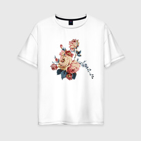 Женская футболка хлопок Oversize с принтом цветы арт в Петрозаводске, 100% хлопок | свободный крой, круглый ворот, спущенный рукав, длина до линии бедер
 | арт | букет | иллюстрации | природа | розы | цветы