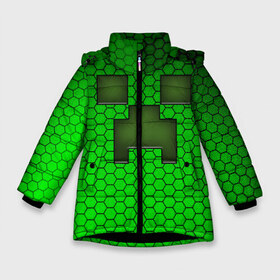 Зимняя куртка для девочек 3D с принтом Крипер из игры Minecraft в Петрозаводске, ткань верха — 100% полиэстер; подклад — 100% полиэстер, утеплитель — 100% полиэстер. | длина ниже бедра, удлиненная спинка, воротник стойка и отстегивающийся капюшон. Есть боковые карманы с листочкой на кнопках, утяжки по низу изделия и внутренний карман на молнии. 

Предусмотрены светоотражающий принт на спинке, радужный светоотражающий элемент на пуллере молнии и на резинке для утяжки. | mine | minecraft | зелёный крипер | игра | крипер | лицо крипера | майн | майнкрафт | моб из игры | мордочка крипера