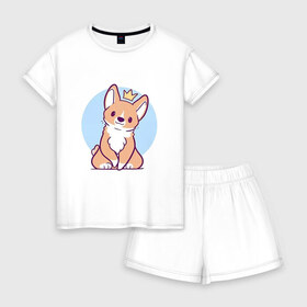 Женская пижама с шортиками хлопок с принтом Милый щенок в Петрозаводске, 100% хлопок | футболка прямого кроя, шорты свободные с широкой мягкой резинкой | арт | корги | король | рисунок | рыжий | собака | щенок