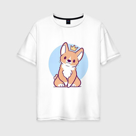 Женская футболка хлопок Oversize с принтом Милый щенок в Петрозаводске, 100% хлопок | свободный крой, круглый ворот, спущенный рукав, длина до линии бедер
 | арт | корги | король | рисунок | рыжий | собака | щенок