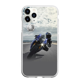 Чехол для iPhone 11 Pro Max матовый с принтом Yamaha в Петрозаводске, Силикон |  | Тематика изображения на принте: clouds | helmet | motorcycle | racer | road | route | sky | speed | yamaha | гонщик | дорога | мотоцикл | небо | облака | скорость | трасса | шлем