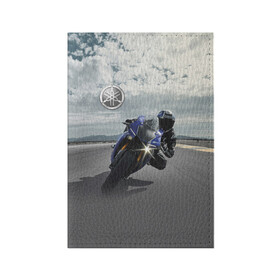 Обложка для паспорта матовая кожа с принтом Yamaha в Петрозаводске, натуральная матовая кожа | размер 19,3 х 13,7 см; прозрачные пластиковые крепления | clouds | helmet | motorcycle | racer | road | route | sky | speed | yamaha | гонщик | дорога | мотоцикл | небо | облака | скорость | трасса | шлем