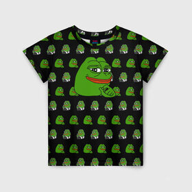 Детская футболка 3D с принтом Frog Pepe в Петрозаводске, 100% гипоаллергенный полиэфир | прямой крой, круглый вырез горловины, длина до линии бедер, чуть спущенное плечо, ткань немного тянется | meme | жаба | звук | лягушка | майнкрафт | мем | пепа | пепе | скин