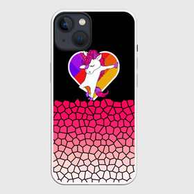Чехол для iPhone 13 с принтом Dabbing heart Pink Unicorn в Петрозаводске,  |  | cute | little pony | rainbow | tik tok | градиент | грива | девочкам | детям | единорог | кавайный | лайк | лошадь | любовь | милый | мозаика | пегас | подростковые | пони | радуга | радужный | сердце | соты | танец