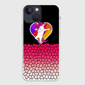 Чехол для iPhone 13 mini с принтом Dabbing heart Pink Unicorn в Петрозаводске,  |  | cute | little pony | rainbow | tik tok | градиент | грива | девочкам | детям | единорог | кавайный | лайк | лошадь | любовь | милый | мозаика | пегас | подростковые | пони | радуга | радужный | сердце | соты | танец