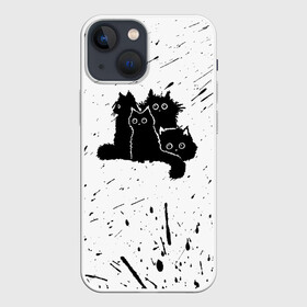 Чехол для iPhone 13 mini с принтом Черные котейки в Петрозаводске,  |  | baby | cat | cute | kitty | аниме | анимешные | брызги красок | глаза | детям | животные | зверек | кавайный | киска | кот | котята | кошак | кошечка | кошка | малыши | милые | мордочка | няшные | прикольные