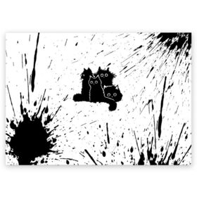 Поздравительная открытка с принтом Черные котейки в Петрозаводске, 100% бумага | плотность бумаги 280 г/м2, матовая, на обратной стороне линовка и место для марки
 | Тематика изображения на принте: baby | cat | cute | kitty | аниме | анимешные | брызги красок | глаза | детям | животные | зверек | кавайный | киска | кот | котята | кошак | кошечка | кошка | малыши | милые | мордочка | няшные | прикольные