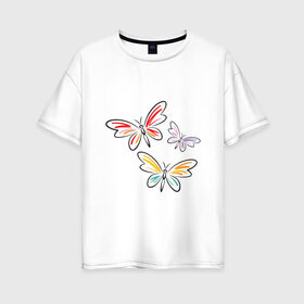 Женская футболка хлопок Oversize с принтом Бабочки в Петрозаводске, 100% хлопок | свободный крой, круглый ворот, спущенный рукав, длина до линии бедер
 | бабочки | девушкам | полет