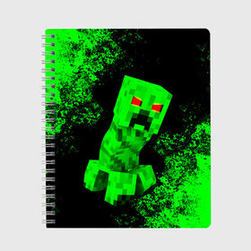 Тетрадь с принтом MINECRAFT CREEPER в Петрозаводске, 100% бумага | 48 листов, плотность листов — 60 г/м2, плотность картонной обложки — 250 г/м2. Листы скреплены сбоку удобной пружинной спиралью. Уголки страниц и обложки скругленные. Цвет линий — светло-серый
 | Тематика изображения на принте: creeper | game | minecraft | блоки | игра | квадраты | компьютерная | крипер | криппер | майнкрафт | огонь
