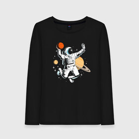 Женский лонгслив хлопок с принтом Space bascetball в Петрозаводске, 100% хлопок |  | ball | bascetball | cosmonaut | cosmos | gloves | moon | saturn | space | spacesuit | star | баскетбол | звезда | космонавт | луна | мяч | перчатки | пространство | сатурн | скафандр