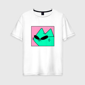 Женская футболка хлопок Oversize с принтом Кот в очках в Петрозаводске, 100% хлопок | свободный крой, круглый ворот, спущенный рукав, длина до линии бедер
 | иллюстрация | кот | мем | мемы | рисунок | смешно | современно