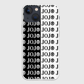 Чехол для iPhone 13 mini с принтом Логотип джо джо паттерн черно белый в Петрозаводске,  |  | anime | jojo | jojo’s bizarre adventure | аниме | анимэ | биззаре адвенчер | джо | джо джо | джоджо | джонатан джостар | дзёсукэ хигасиката | дзётаро кудзё | жожо | игги | кира | лого | манга | невероятные приключения