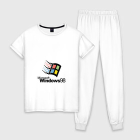 Женская пижама хлопок с принтом Windows 98 в Петрозаводске, 100% хлопок | брюки и футболка прямого кроя, без карманов, на брюках мягкая резинка на поясе и по низу штанин | microsoft | windows | windows98 | виндовс | майкрософт