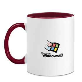 Кружка двухцветная с принтом Windows 98 в Петрозаводске, керамика | объем — 330 мл, диаметр — 80 мм. Цветная ручка и кайма сверху, в некоторых цветах — вся внутренняя часть | microsoft | windows | windows98 | виндовс | майкрософт