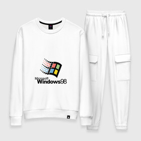 Женский костюм хлопок с принтом Windows 98 в Петрозаводске, 100% хлопок | на свитшоте круглая горловина, мягкая резинка по низу. Брюки заужены к низу, на них два вида карманов: два 