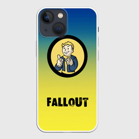 Чехол для iPhone 13 mini с принтом Fallout Фоллаут в Петрозаводске,  |  | boy | fallout | new vegas | nuka cola | апокалипсис | бандиты | вегас | война | градиент | девочкам | детям | игра | логотипы игр | мальчикам | оружие | парни | пистолеты | подростковые | постапокалипсис | убежище