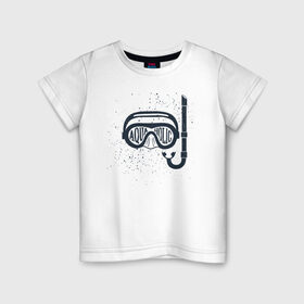 Детская футболка хлопок с принтом Aquaholic в Петрозаводске, 100% хлопок | круглый вырез горловины, полуприлегающий силуэт, длина до линии бедер | аквалангист | водолаз | дайвер | дайвинг | маска с трубкой | море | океан | плавание | пловец | погружение | под водой | подводное плавание