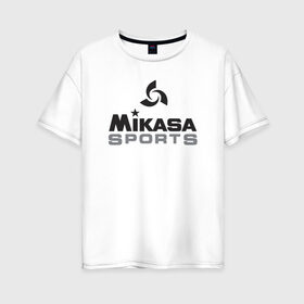 Женская футболка хлопок Oversize с принтом MIKASA SPORTS в Петрозаводске, 100% хлопок | свободный крой, круглый ворот, спущенный рукав, длина до линии бедер
 | beach | mikasa | voleybal | volleyball | волебол | волейбол | волейболист | волейболистка | воллейбол | микаса | пляжный