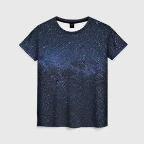 Женская футболка 3D с принтом звездное небо в Петрозаводске, 100% полиэфир ( синтетическое хлопкоподобное полотно) | прямой крой, круглый вырез горловины, длина до линии бедер | neon | space | stars | звезды | млечный путь