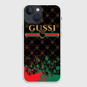 Чехол для iPhone 13 mini с принтом GUSSI   ГУСИ в Петрозаводске,  |  | anti | antibrand | brand | fashion | gucci | gusi | gussi | logo | meme | memes | анти | антибренд | бренд | гуси | гуччи | забавные | лого | логотип | мем | мемы | мода | прикол | приколы | прикольные | символ