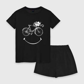 Женская пижама с шортиками хлопок с принтом Велоулыбка в Петрозаводске, 100% хлопок | футболка прямого кроя, шорты свободные с широкой мягкой резинкой | вело | велосипед | велосипедное | кататься | настроение | спорт | туризм | улыбка | хобби