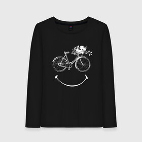 Женский лонгслив хлопок с принтом Велоулыбка в Петрозаводске, 100% хлопок |  | вело | велосипед | велосипедное | кататься | настроение | спорт | туризм | улыбка | хобби