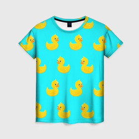 Женская футболка 3D с принтом Уточки в Петрозаводске, 100% полиэфир ( синтетическое хлопкоподобное полотно) | прямой крой, круглый вырез горловины, длина до линии бедер | 3d | ducks | голубая | желтая | зд | утки | уточки