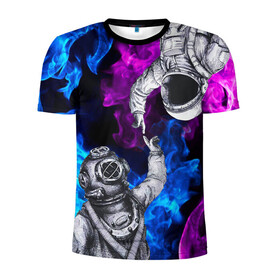 Мужская футболка 3D спортивная с принтом Космонавт и водолаз в Петрозаводске, 100% полиэстер с улучшенными характеристиками | приталенный силуэт, круглая горловина, широкие плечи, сужается к линии бедра | astronaut | blue | cosmos | diver | elon musk | fire | flame | nasa | planet | purple | space | spacex | star | universe | water | абстракция | астронавт | вода | вселенная | галактика | дайвер | звезда | илон маск | космонавт | космос | наса | огонь | пл
