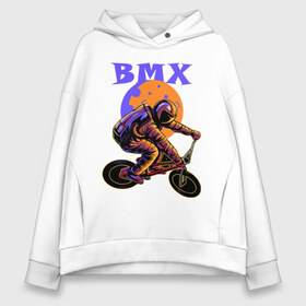 Женское худи Oversize хлопок с принтом BMX в Петрозаводске, френч-терри — 70% хлопок, 30% полиэстер. Мягкий теплый начес внутри —100% хлопок | боковые карманы, эластичные манжеты и нижняя кромка, капюшон на магнитной кнопке | Тематика изображения на принте: bicycle | cosmonaut | cosmos | drive | extreme | moon | space | spacesuit | велосипед | космонавт | космос | луна | скафандр | экстрим