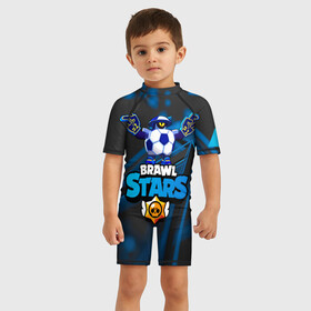 Детский купальный костюм 3D с принтом Mascot Darryl ТалисманMascot D в Петрозаводске, Полиэстер 85%, Спандекс 15% | застежка на молнии на спине | brawl | brawl stars | brawlstars | brawl_stars | jessie | mascot darryl | бравл | бравлстарс | дэрил | маскот | мяч | футбол | футбольный мяч
