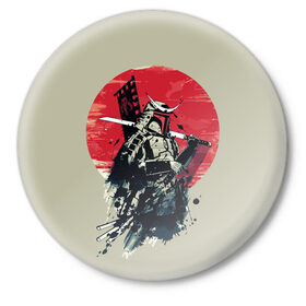 Значок с принтом Samurai man в Петрозаводске,  металл | круглая форма, металлическая застежка в виде булавки | Тематика изображения на принте: бамбук | катана | сакура | самурай | япония