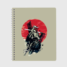 Тетрадь с принтом Samurai man в Петрозаводске, 100% бумага | 48 листов, плотность листов — 60 г/м2, плотность картонной обложки — 250 г/м2. Листы скреплены сбоку удобной пружинной спиралью. Уголки страниц и обложки скругленные. Цвет линий — светло-серый
 | Тематика изображения на принте: бамбук | катана | сакура | самурай | япония