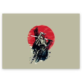 Поздравительная открытка с принтом Samurai man в Петрозаводске, 100% бумага | плотность бумаги 280 г/м2, матовая, на обратной стороне линовка и место для марки
 | бамбук | катана | сакура | самурай | япония