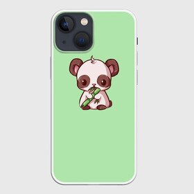 Чехол для iPhone 13 mini с принтом пандочка с бамбуком в Петрозаводске,  |  | бамбук | бирюзовый | милая панда | милое существо | милость | мультяшка | мультяшная панда | панда | панда с бамбуком