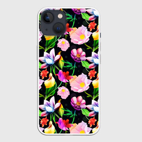 Чехол для iPhone 13 с принтом Разноцветие в Петрозаводске,  |  | fashion | flower pattern | бабочки | девушкам | зелень | лепестки | лето | листья | маки | марта | нежные | паттерн | пионы | подарок | природа | растения | ромашки | тропики | тропические | узоры | цветочки