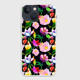 Чехол для iPhone 13 mini с принтом Разноцветие в Петрозаводске,  |  | fashion | flower pattern | бабочки | девушкам | зелень | лепестки | лето | листья | маки | марта | нежные | паттерн | пионы | подарок | природа | растения | ромашки | тропики | тропические | узоры | цветочки
